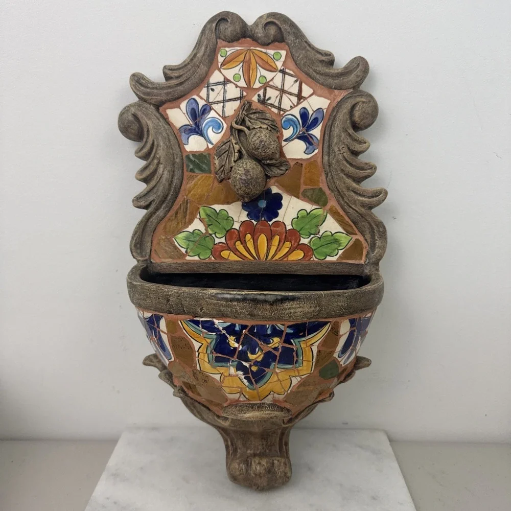 Vintage Large Resin and Mosaic Art Tile Wall hanging floral Planter Crafted 18
